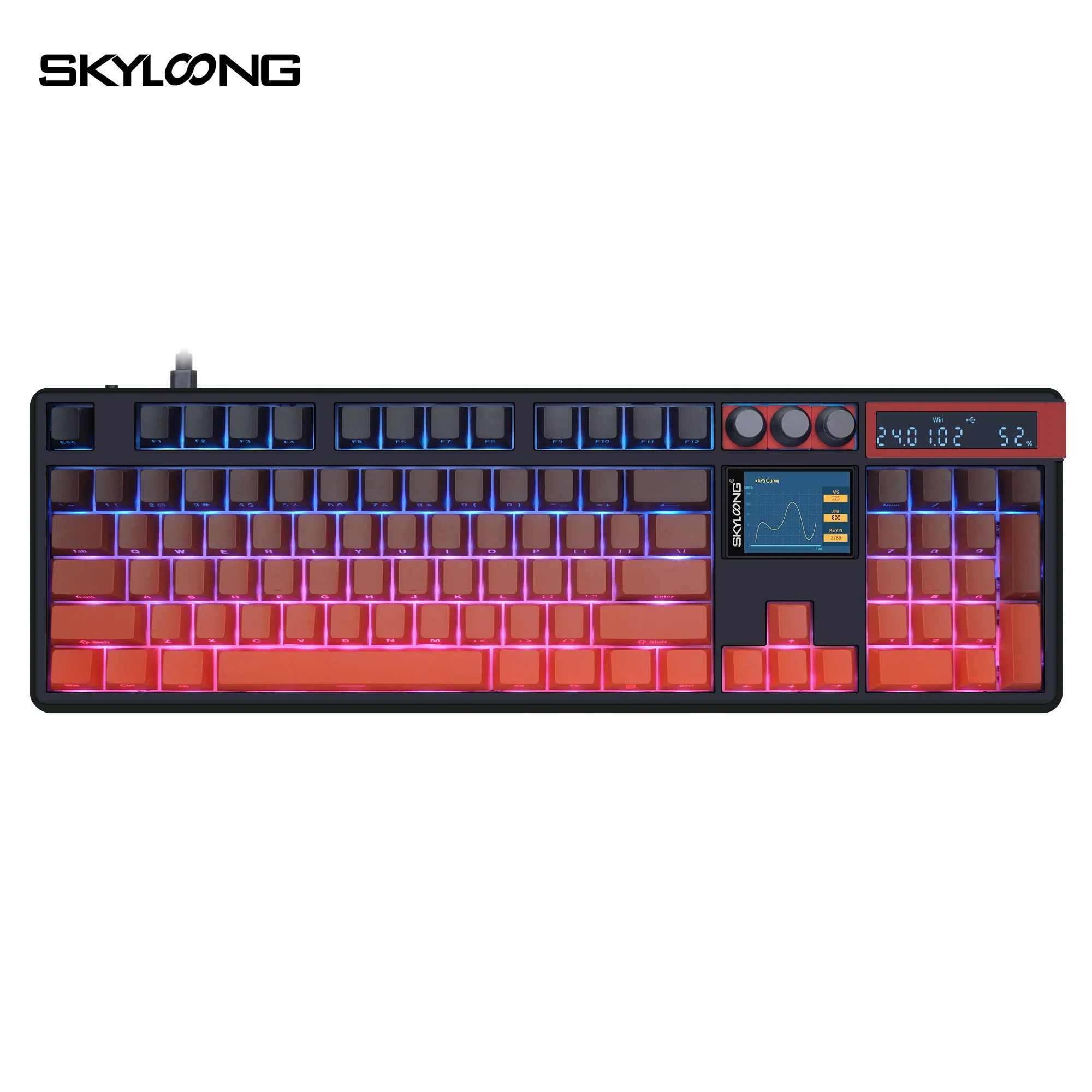 SKYLOONG GK104 Pro 3Mode Wireless gaming Mechanical Keyboard with 2.0 Screen 3 Knobs Hot-Swappable Side-Engraved PBT keycap RGB