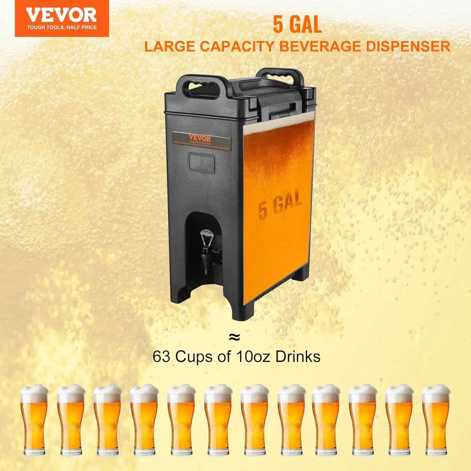 Insulated Beverage Dispenser, 5 Gallon, Food-grade LDPE Hot and Cold Beverage Server