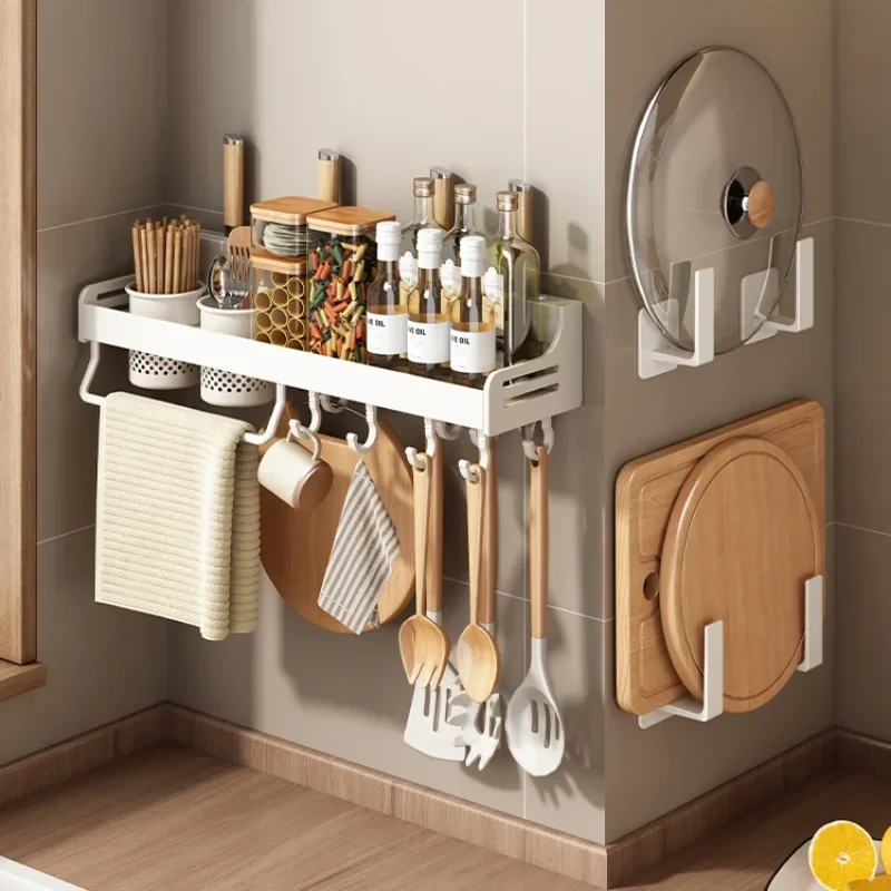 Kitchen Organizer Shelf Wall Mounted Spice Storage Rack Knife Holder with Chopstick Spoon Storage Wall Seasoning Shelf