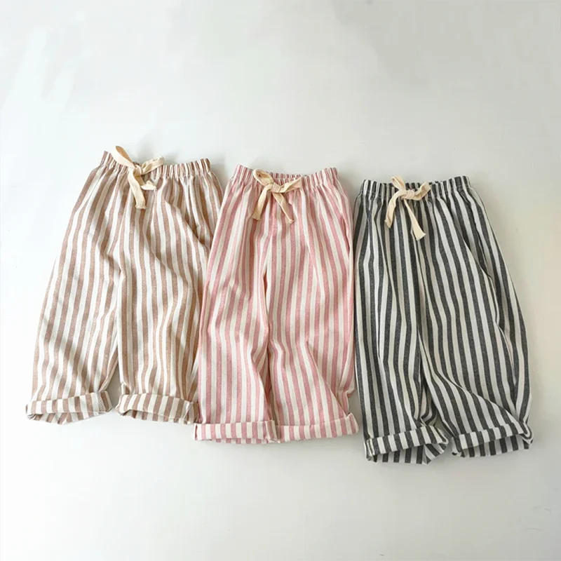 Gestreifte Jungenhose aus Retro-Hanf-Baumwolle mit lässigem und hochwertigem Design, elastische Taille, Mädchenkleidung, Kinderhose – Detail 4