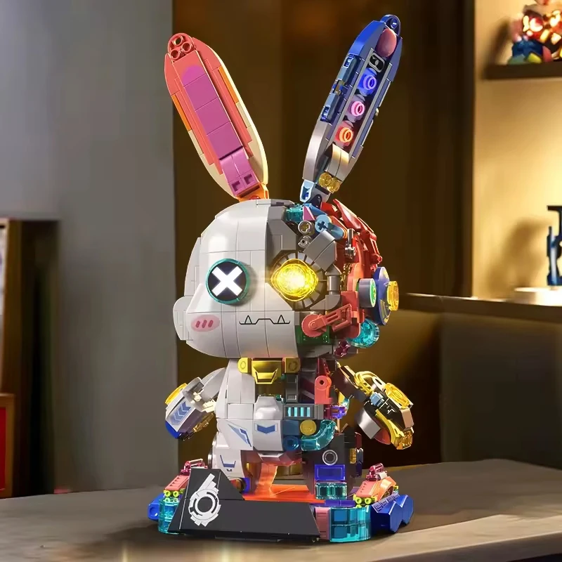 Picture 7: Building Blocks LED Light Up Robot Rabbit Model 1377 pcs Creative DIY Animal Kids Toy Gifts Adults Home Desk Decor Rabbit Bricks