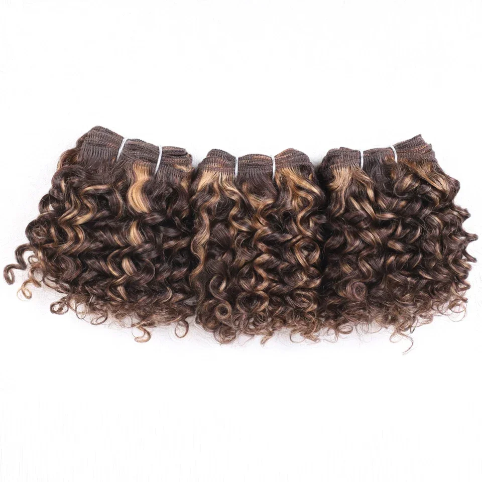 Jerry Curly Human Hair Bundles Peruvian Kinky Curl 3pcs P4/27 Highlight Human Hair Weave Bundles Remy Hair Extension