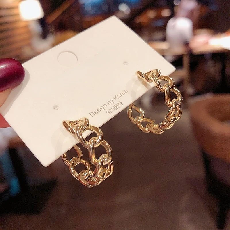 

Simple Chain Earrings Ring Gold Color Metal Round Hoop Earrings Fashion Circle Hoops Statement Earrings for Women Party Jewery