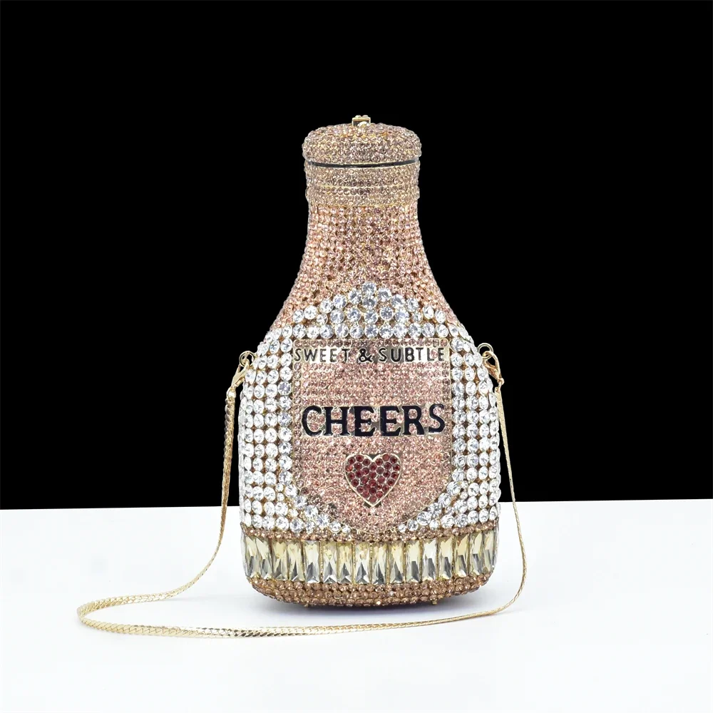 New CHEERS BOTTLE Gems Evening Bags for Formal Party Rhinestones Handbags Wedding Day Clutches Bag Bridal Crystal Clutch Purse