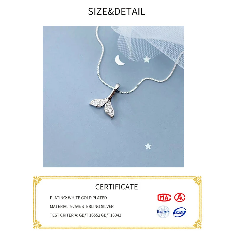 Ocean Style Fish Tail Charm Ladies Necklace Simple Temperament Mermaid Tail 925 streling silver Clavicle Chain Birthday Gifts