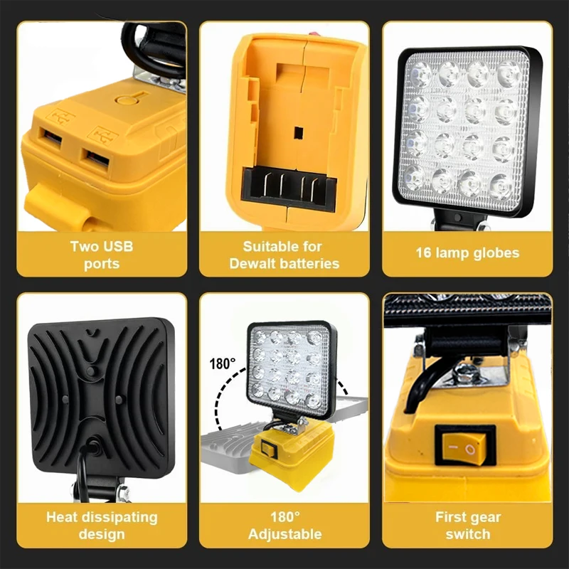 Electric Goddess LED Light Cordless Spotlights Outdoor Flashlight Camping Emergency Flood Light Work Lamp For Dewalt 20V Battery