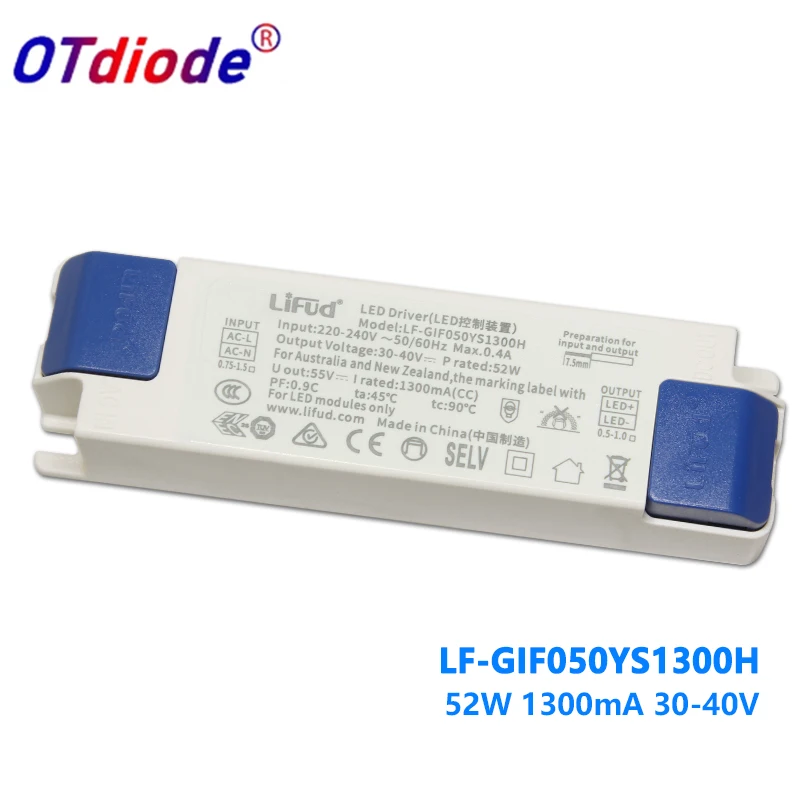 

Lifud LED Driver 52W 1300mA DC 30-40V AC220-240V LF-GIF050YS1300H Transformer LED Driver Panel LED Luminaire Power Supply