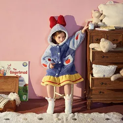 Kids Nightgown Child Sleepwear Autumn Winter Thickened Flannel Home Clothes Snow White Baby Girls Coral Velvet Hooded Pajamas