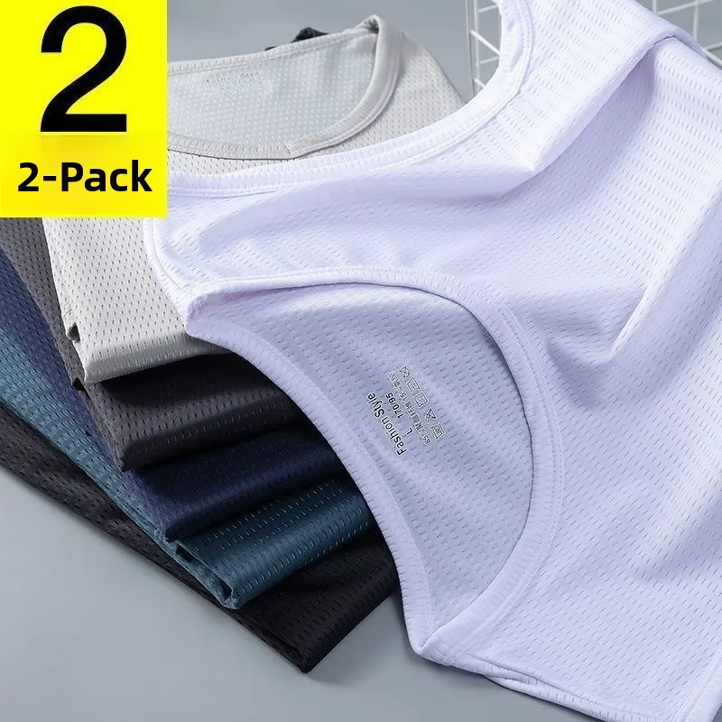 Men's Ice Silk Mesh Vest Loose Fit Thin Quick Dry Breathable Base Shirt Sleeveless T-Shirt for Outdoor Sports And Summer