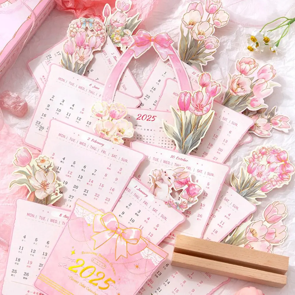 2025 Bloomy Flowers Calendar Desk Calendar Tabletop Calendar Standing Monthly Calendar Year For Home School Desktop Decorations