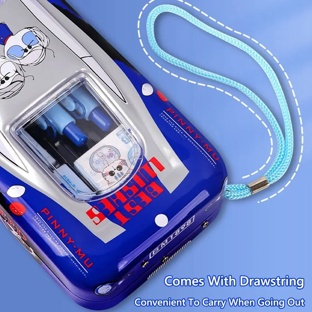 

Cartoon Metal Pencil Case Car Shape Three Layers Pen Box Dirty-proof Multi-functional Stationery Organizer Gift