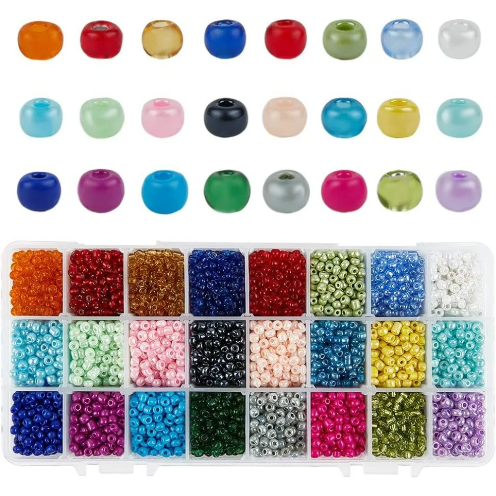 6000pcs Glass Seed Beads 24 Color 6/0 Waist Beads Assorted Colors 4mm Luster Mini Beads for Friendship Bracelet making kit