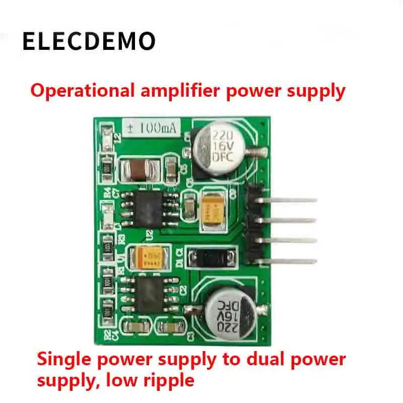 

Single-supply to dual-supply op amp dedicated power module Low ripple ±100mA current output capability