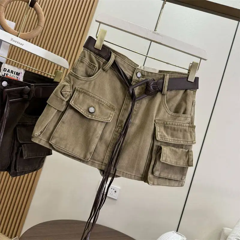

Loose Fit Cargo Skorts For Women American Style Vintage High Waist Wide Leg Skirt Summer Casual A-line Shorts Skirts