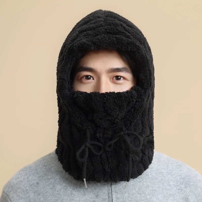 Winter Thicken Plush Warm Hat Scarf Unisex Fluffy Fur Solid Color Beanies Skullcap Mask Outdoor Windproof Pullover Hats Bonnet