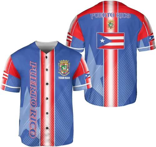 Imagen 2 del producto Personalizar nombre Puerto Rico bandera y escudo de armas 3D impreso moda hombres camisa de béisbol verano calle Unisex béisbol Jersey KZ23