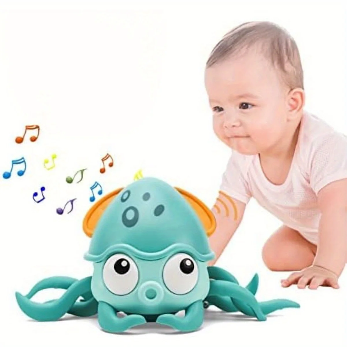 Growinlove Baby Musical Octopus Toy Crawling Toy, Interactive Dancing Octopus with Music, LED Light Up and Automatically Avoid