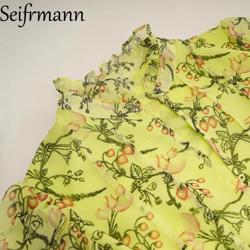 Seifrmann 女性エレガントな菌ロングドレススタンドカラー長袖ファッションプリントカジュアルホリデーボールガウンドレス