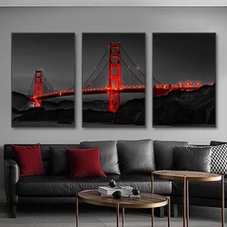 3PCS Frameless Poster Golden Gate Bridge Night Landscape Canvas Painting Wall Art Prints Pictures for Living Room Home Decor