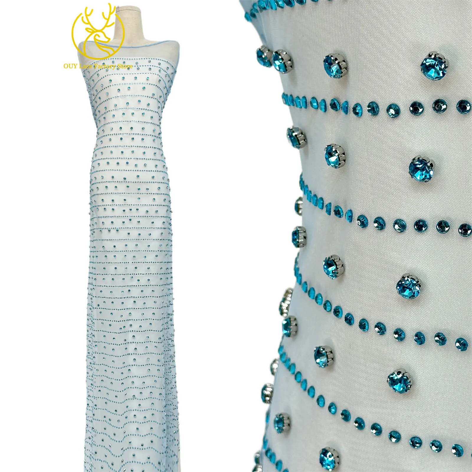 Grüner Neuer Stil Österreichischer Diamant-Tüll-Netzstoff 5 Yards Afrikanischer Spitzenstoff Bunter Strass-Netzstoff für Hochzeitskleider – Detail 5
