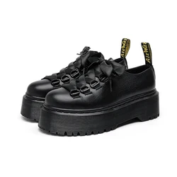 Original Genuine Leather Women Platform Thick Bottom Footwear College Style Lolita Ladies  Female Leather Shoes