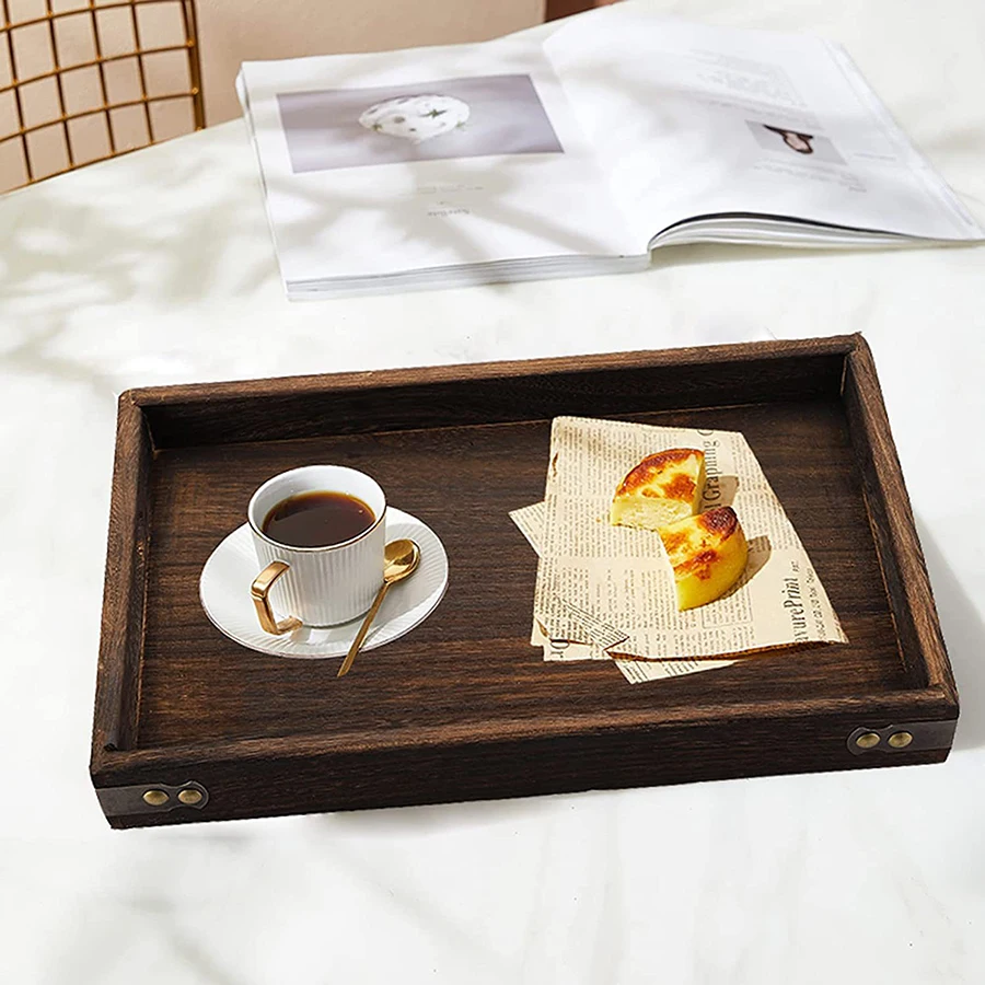 1PCS Wooden Tray Household Charcoal Tea Set Tray Oven Cooked Tea Fruit Bread Snacks Dried Fruit Tung Wood Storage Tray