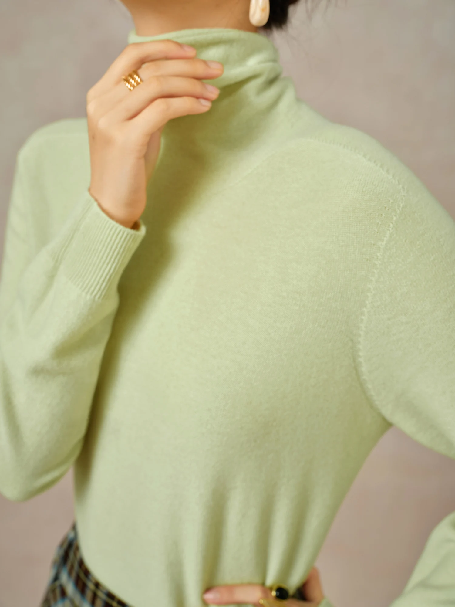 DUSHU 여성용 울 풀오버 100%, 라운드 넥, 베이지, 심플한 여성용 긴팔 스웨터 탑... - 2