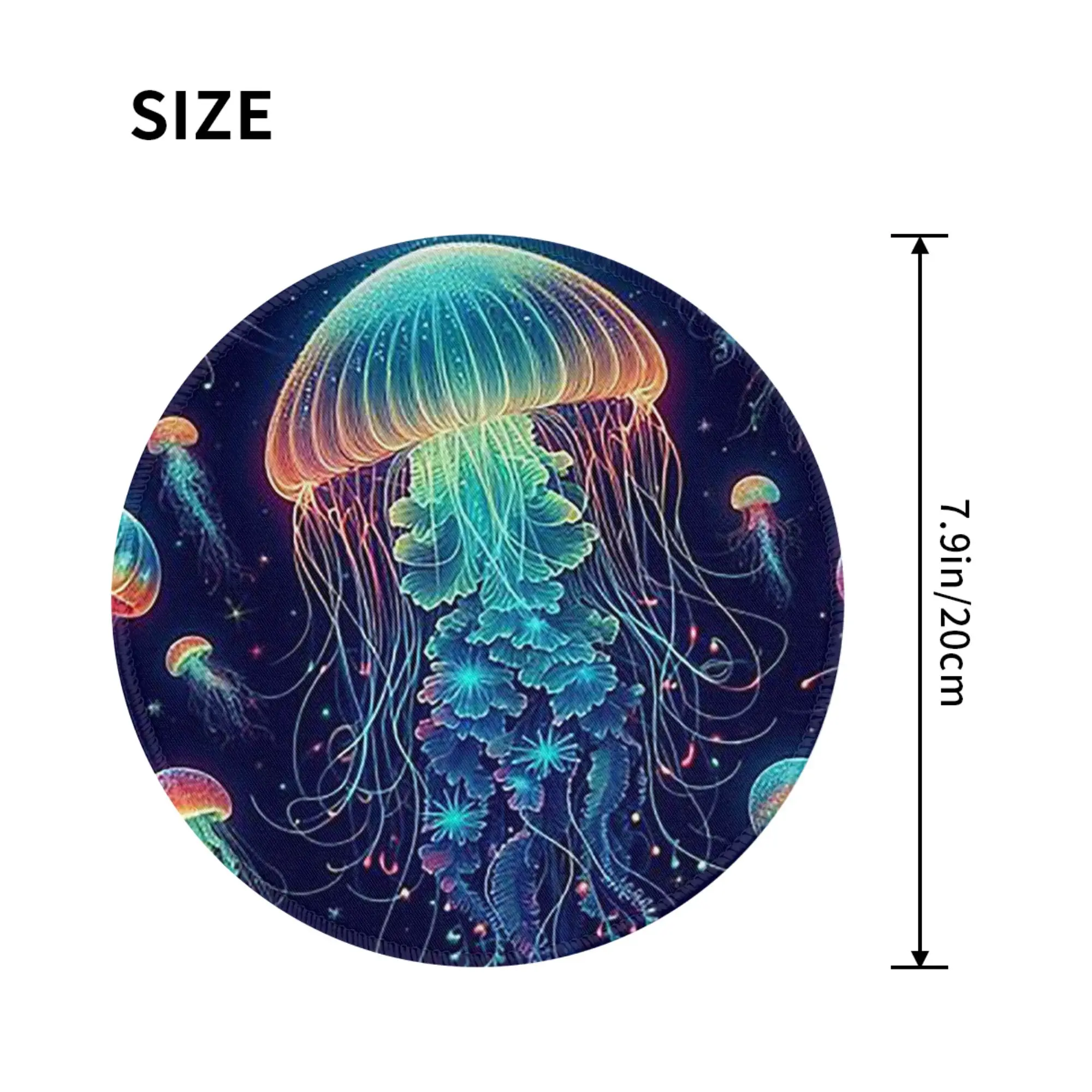 Luminescent Rainbow Jellyfish on Navy Blue Mouse Pad Computer Keyboard Mouse Mat Gamer PC Laptop Desk Mat Accessories Table Mats