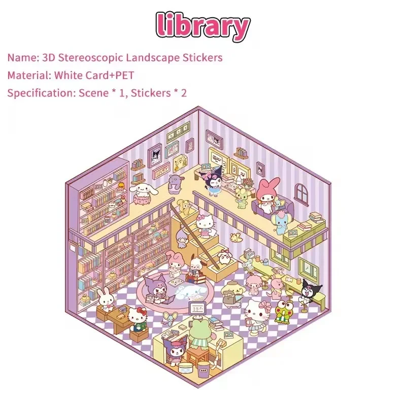 4 مجموعة الكرتون سانريو مرحبا كيتي ملصقات ثلاثية الأبعاد DIY ثلاثي الأبعاد المقصورة المشهد التراص لصق حساب اليد ملصق الاطفال اللعب #4
