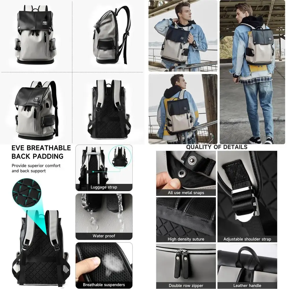 

Винтажный кожаный рюкзак для ноутбука 15,6 дюймов — водонепроницаемый, большой вместимости для учебы и работы