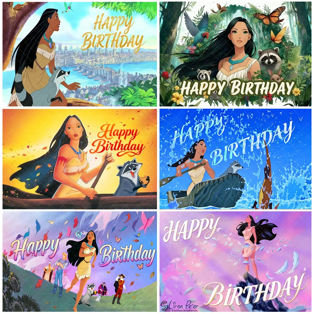 

Disney Anime Pocahontas Theme Backdrop Cartoon Princess Girl Birthday Party Decorations Baby Shower Supplies Photo Studio Props
