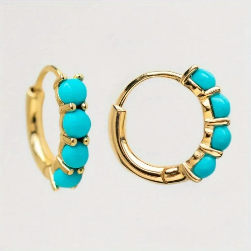 New Gold Color Imitation Turquoise Earrings Retro Fashionable and Elegant Women\'s Festival Party Jewelry Accessories Gifts