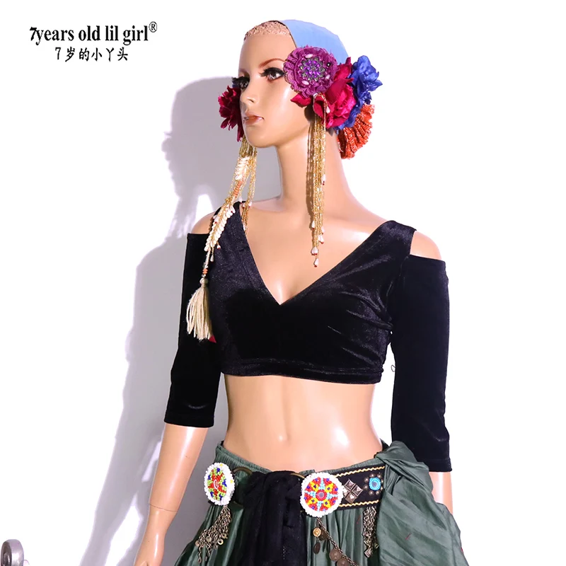 Dança do ventre dança veludo gordura chance tribal choli traje topo de veludo em preço especial