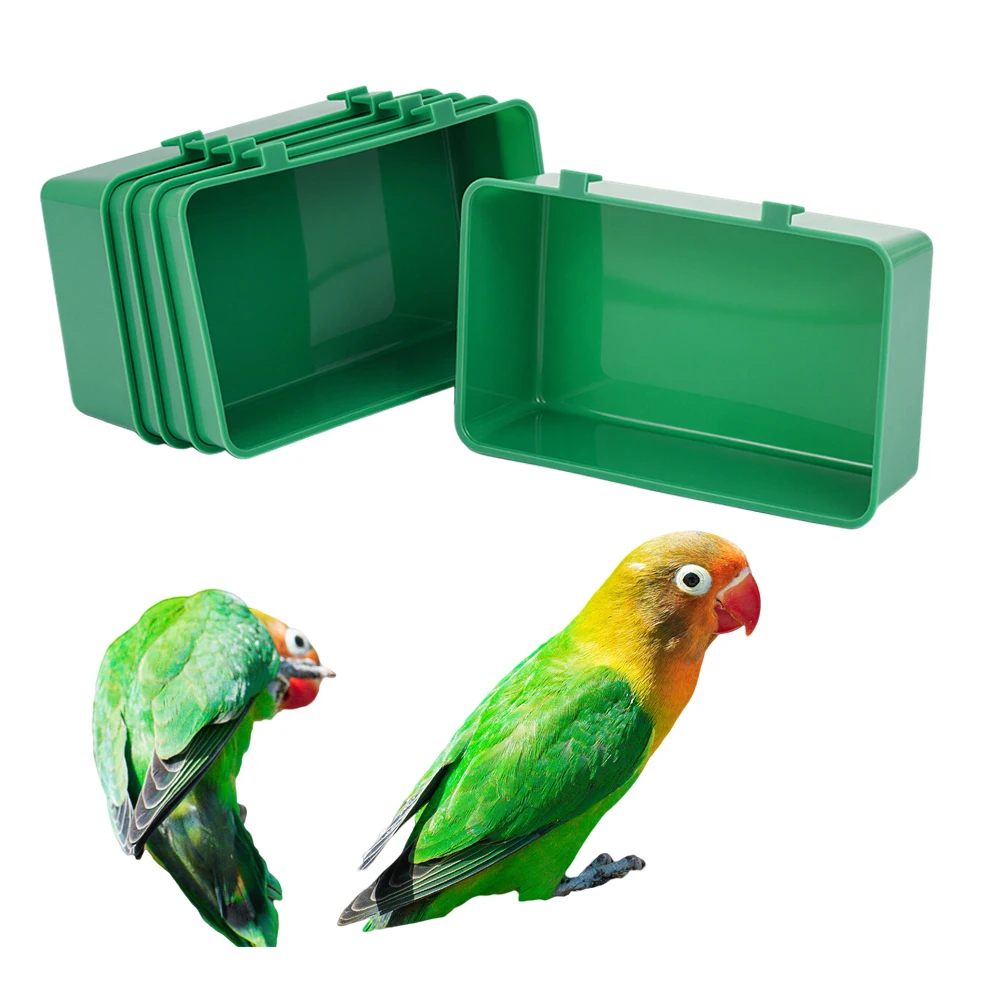 Pet Birds Bathtub Bird Food Bowl Parrots Parakeet Cage Hanging Box Green Birdbath for Thrushes Munias Indigo Warblers Canaries