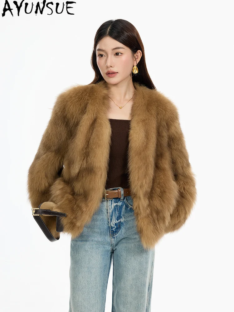 معطف فرو الثعلب الطبيعي من AYUNSUE معاطف نسائية دافئة من الفرو الحقيقي سترة شتوية 2025 ملابس فاخرة للسيدات جديد في ملابس خارجية شوبانا Жénska #3