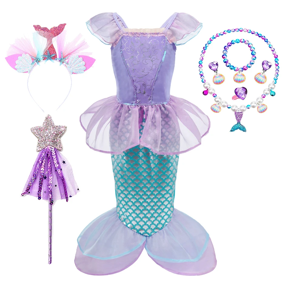 

Детский карнавальный костюм русалки, детское карнавальное платье принцессы для девочек, Хэллоуин, Рождество, день рождения, Ариэль, праздничная одежда для выступлений