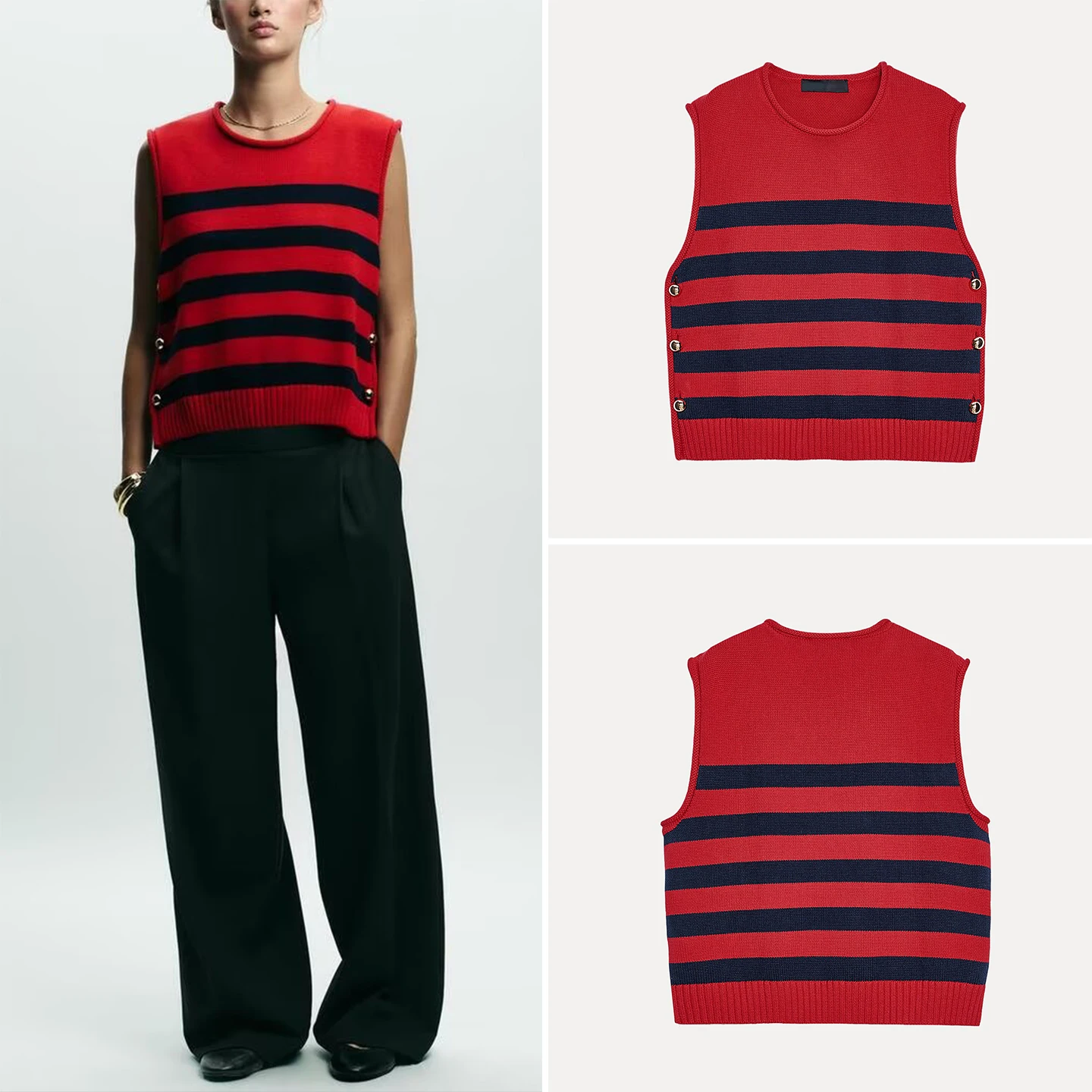 Z Women's Knitted Vest Top Faion Side Button Design Casual Sle Outerwear Regular Length Button Closure Daily Wear