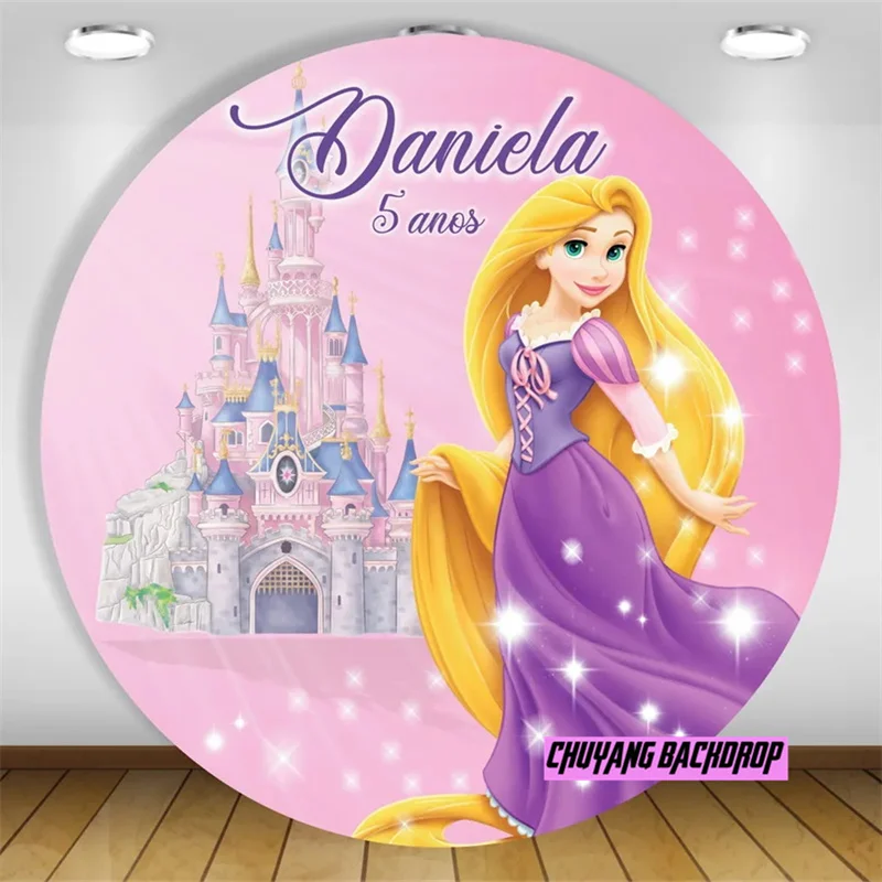 Disney Tangled Rapunzel Princess Circle Backdrop Girls Birthday Party Photo Round Background Photocall Prop Decoration Covers