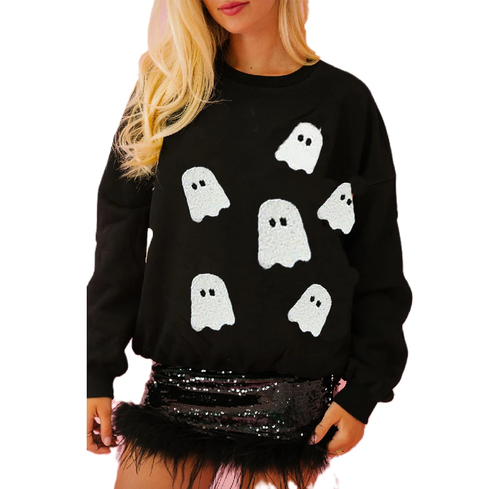 

Women'S Halloween Sweatshirt Fashion Ghost Cone Print Long Sleeved Black Fashion Pullover
