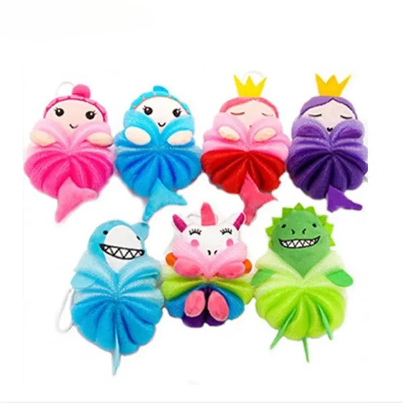 Children Bath Brushes Mermaid Shaped Bath Flower Bath Sponge Cute Cartoon Baby Clean Tool Kid Adults Skin Care Scrub Shower Wipe