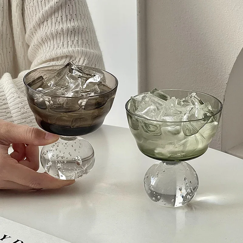 Color Round Ball Bubble Ice Cream Cup Light Luxury Vintage Ins Style Glass Cup Dessert Milkshake Cup