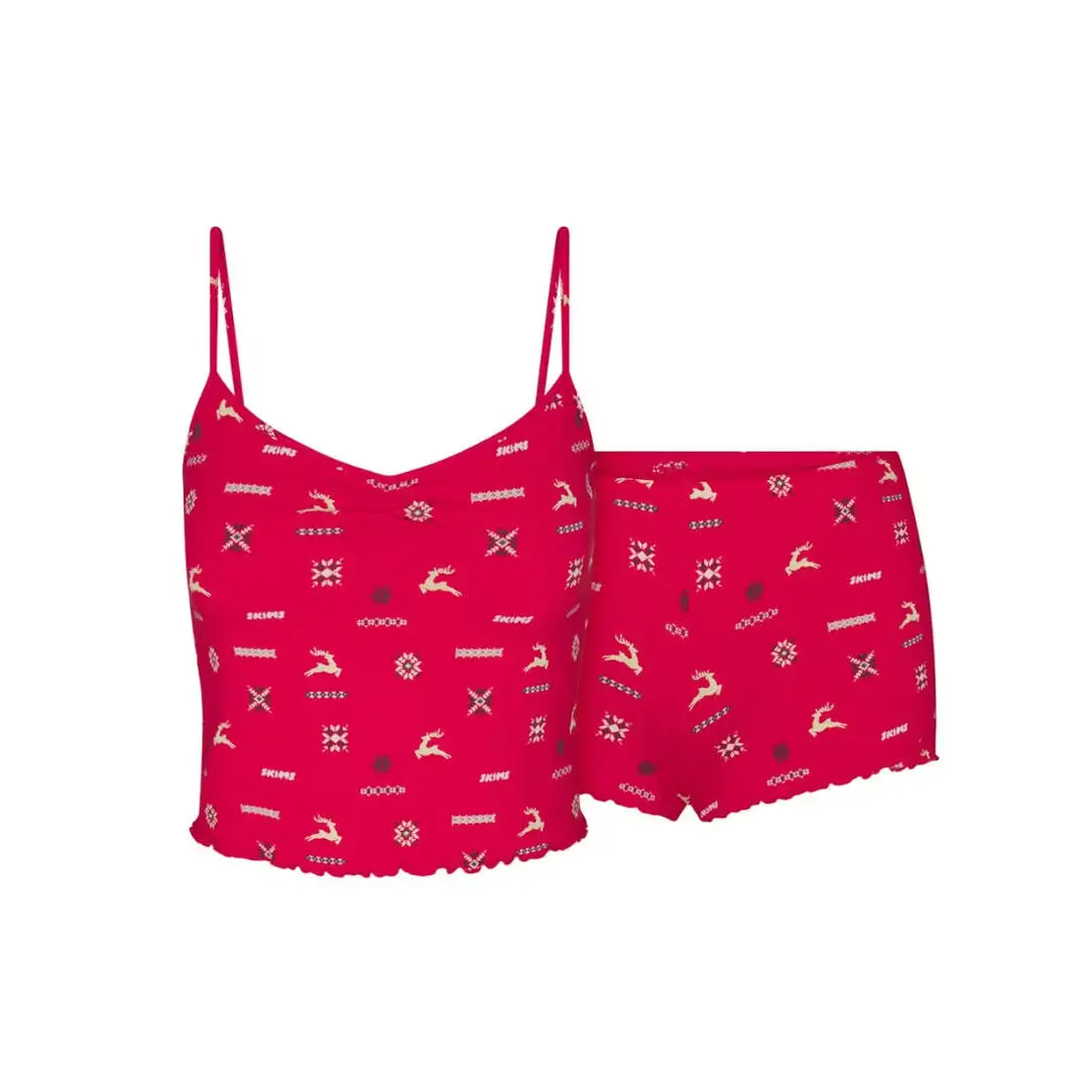 

Красный комплект домашней одежды Cisas: топ на бретелях и шорты, женский повседневный комплект из чистого хлопка, дышащий, укороченный