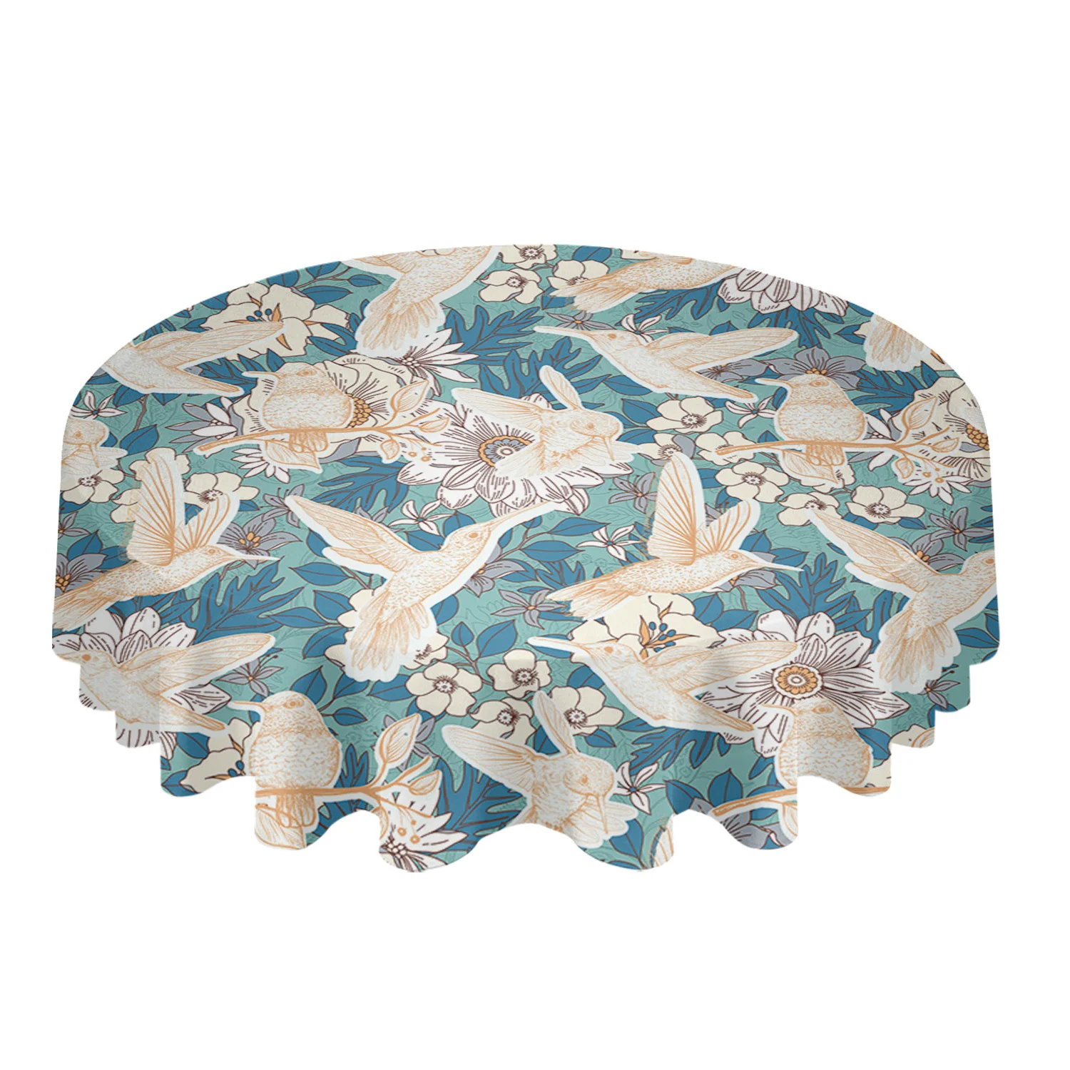 Spring Flowers Woodpecker Waterproof Tablecloth Tea Table Decoration Round Table Cover for Kitchen Wedding Home Dining Room