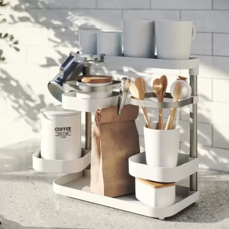 Umbra Multi-Layer Kitchen Organizer, No-Drill Spice Rack for Countertops, Multi-Purpose Cooking Utensil Storage Shelf