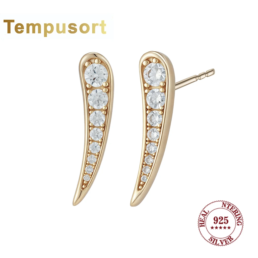 

Изогнутые серьги-гвоздики Tempusort из стерлингового серебра 925 пробы с градуированным кубическим цирконием, стильные и сверкающие очаровательные украшения для ушей для женщин
