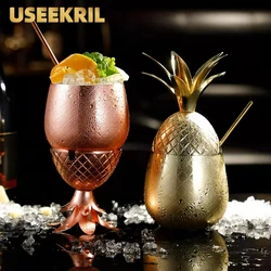 Pineapple Cup Stainless Steel Moscow Mule Mug Creative Metal Mugs Cocktail Glass Cups With Straw And Lid-Cocktail Mugs Bar Tool