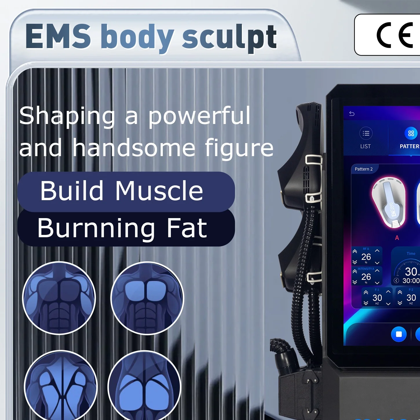 

Высокомощный аппарат EMS MYOslim 6500W RF – высокоинтенсивное оборудование для стимуляции мышц и коррекции фигуры, для снижения веса