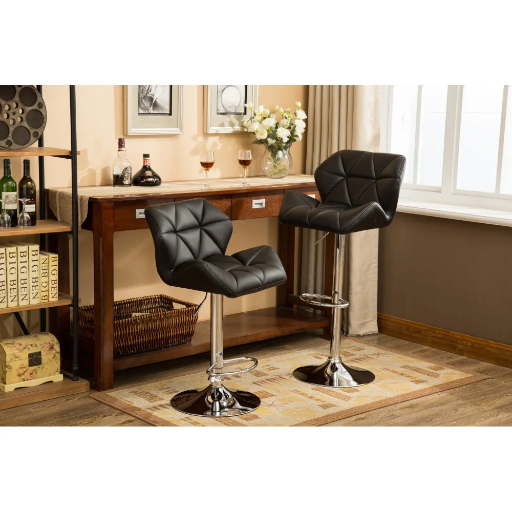 

Glasgow Contemporary Tufted Adjustable Height Lic Bar Stools, Set of 2, Black