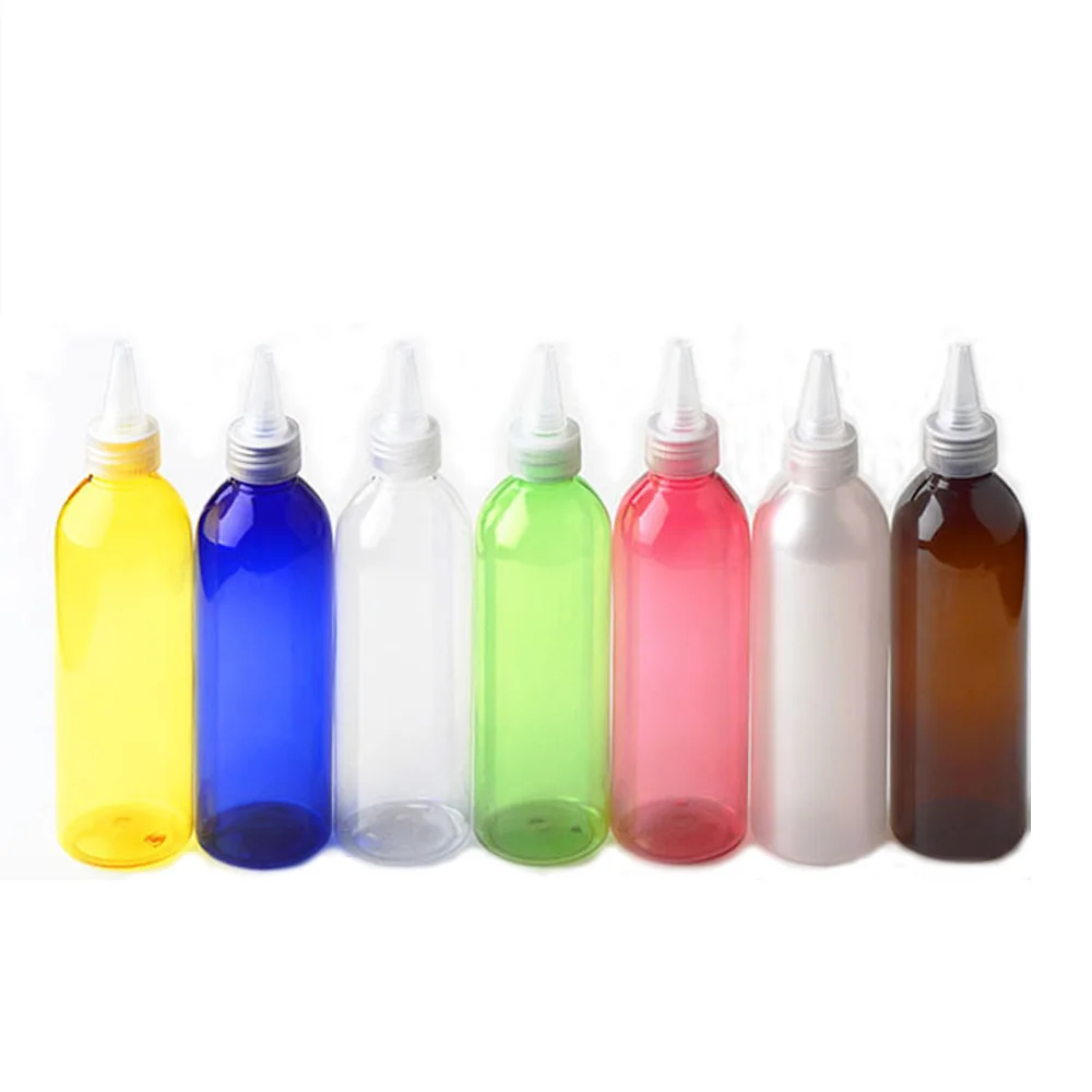 150ml 7 color available Refillable Squeeze  PET plastic lotion cosmetics bottle with transparency plastic Pointed mouth cap