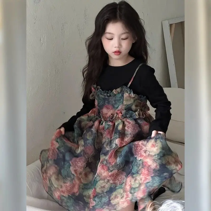 Girls' Spring and Autumn Dress 2025 New Korean Version of Foreign Style Little Girl Princess Dress Children's Autumn Suit Skirt